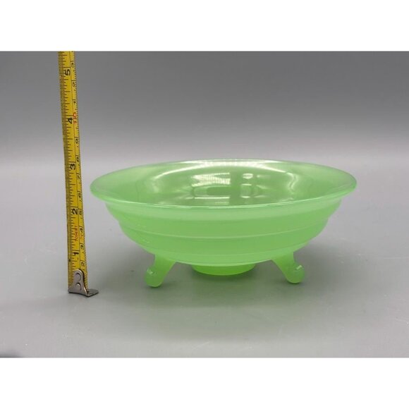 Vintage Jadeite 3 Footed Glass Bowl Candy Dish Beehive Pattern - Picture 8 of 8